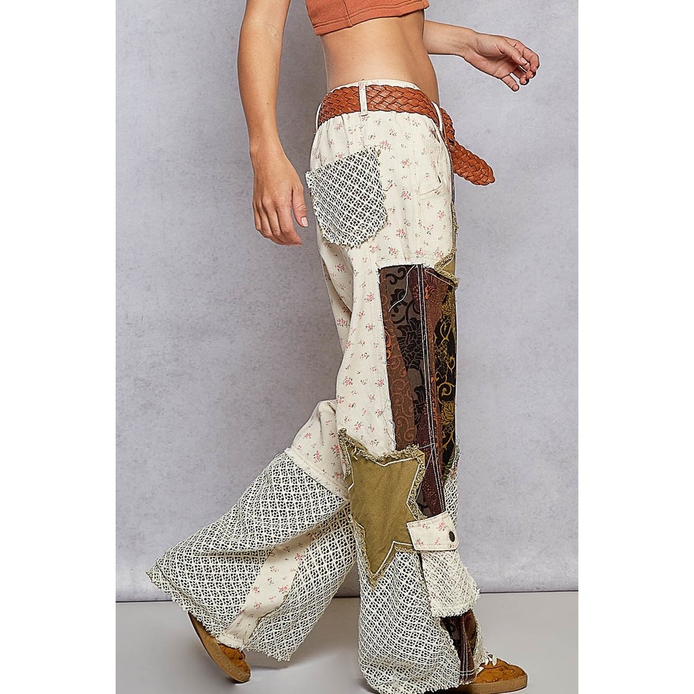 POL Boho Printed Patchwork Detail Woven Twill Pan… - image 6